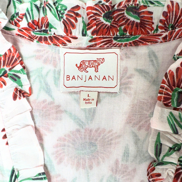 Banjanan Constance Red Pink Floral Maxi Dress VNeck Flutter Sleeves Ruffle Sz L - Picture 10 of 10